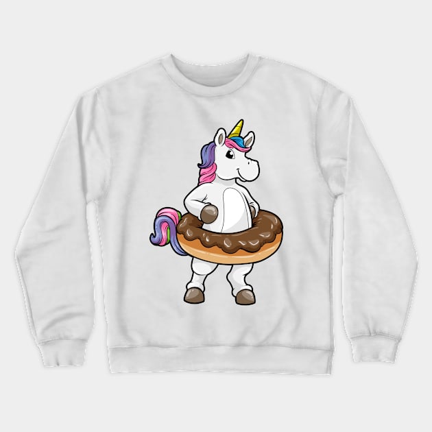 Happy unicorn in a chocolate donat Crewneck Sweatshirt by Markus Schnabel